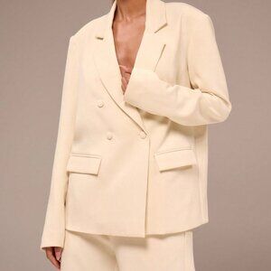 Cream Elegant Women's Oversized Blazer